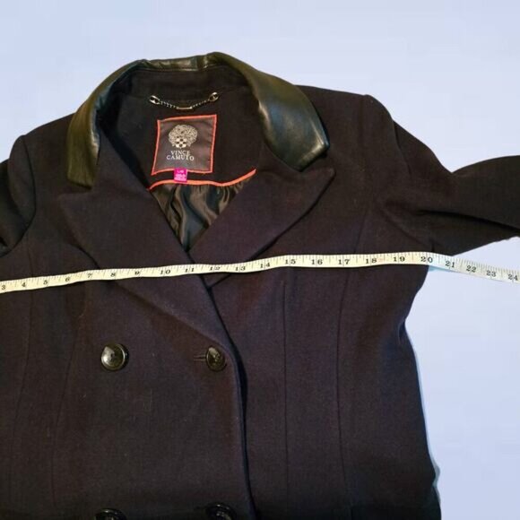 Vince Camuto Virgin Wool Colourblock Pea Coat with Faux Leather Collar‎ - Large - Picture 6 of 8